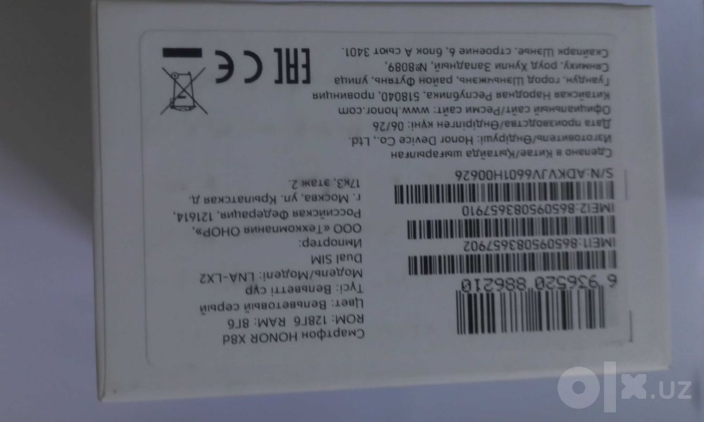 Honor X8d yangi karobkasi ochilgan 2 kun bo'lgan yoqmadi manga