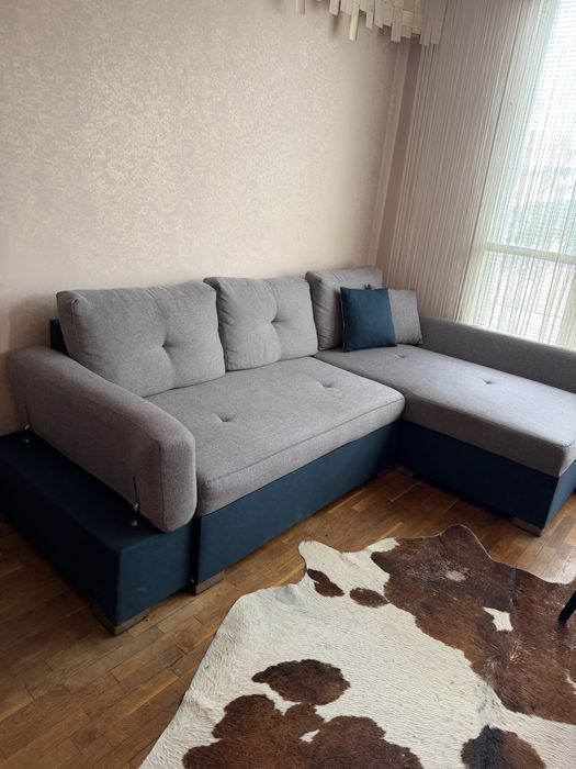 Ъглов Диван Сиво с опция за сън