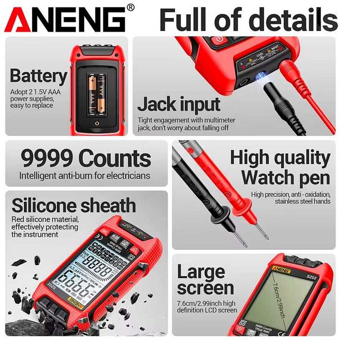 Multimetru digital smart Aneng SZ02 1000V True RMS cu scalare automata