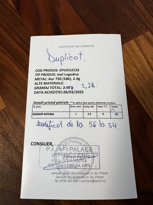 Teilor - Inel logodna aur alb 18k + diamant natural 0,5 k