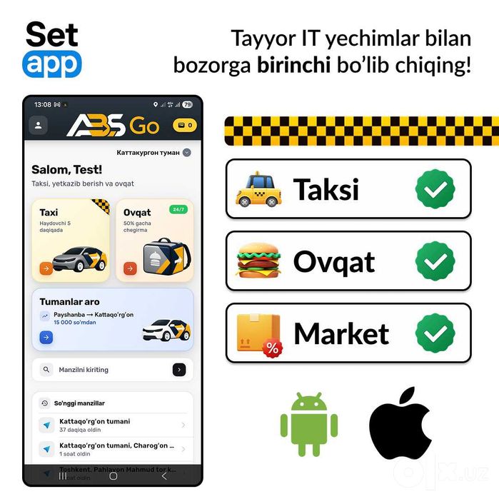 Tayyor Yandex Go uslubidagi superilova! Taksi, Ovqat, Market platforma