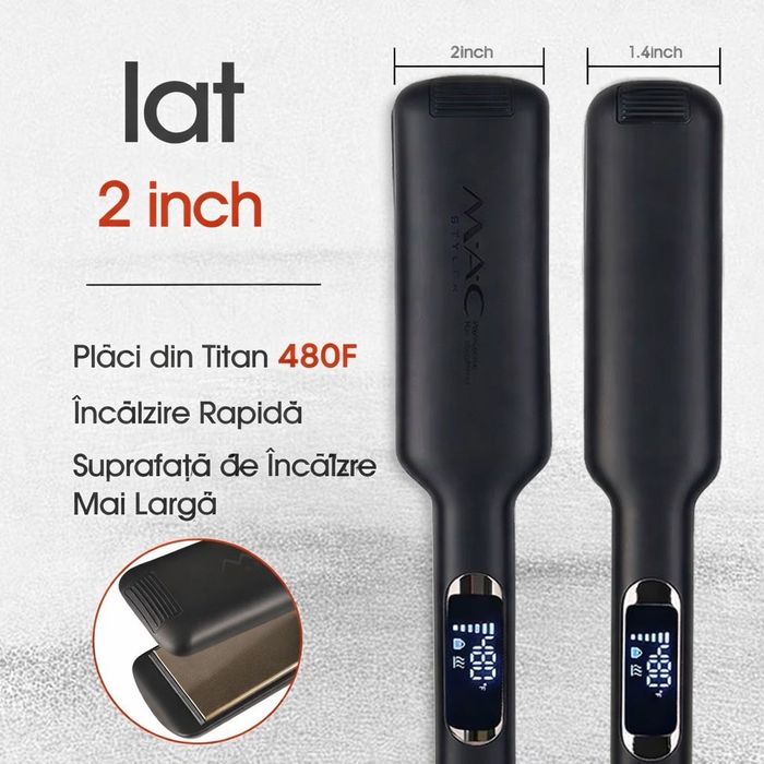 Placă de Îndreptat Părul MAC STYLER MC-5584, Titan, 2 inch, control temperatură digital, ecran LCD
