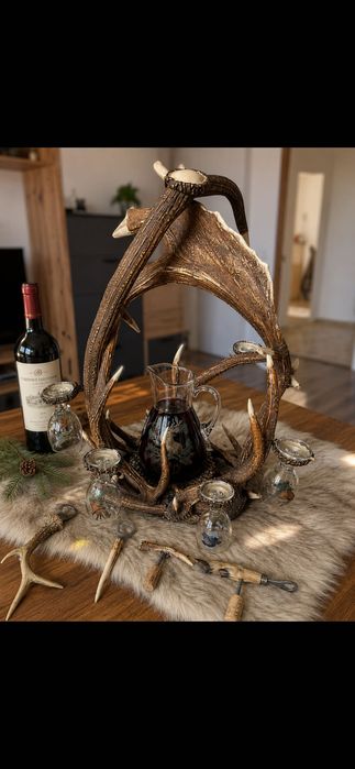 Set bar rustic din coarne naturale de cerb – piesă unicat, lucrată manual