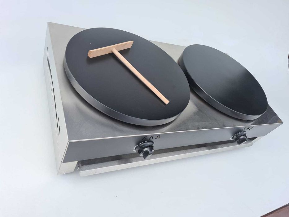 Crepiera dubla pe gaz aparat clatite uriase 2x40cm inox si fonta NOU