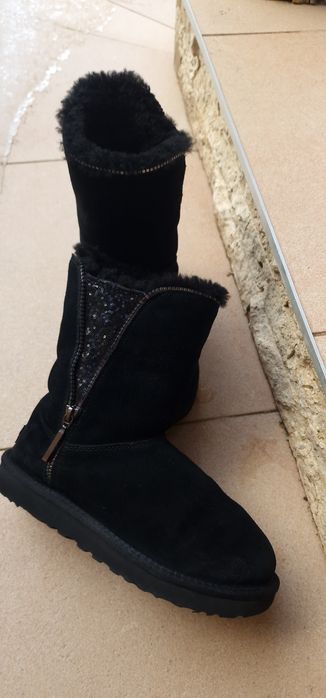 UGG classic Marice sequin zipper boot, piele intoarsa, negre, 38