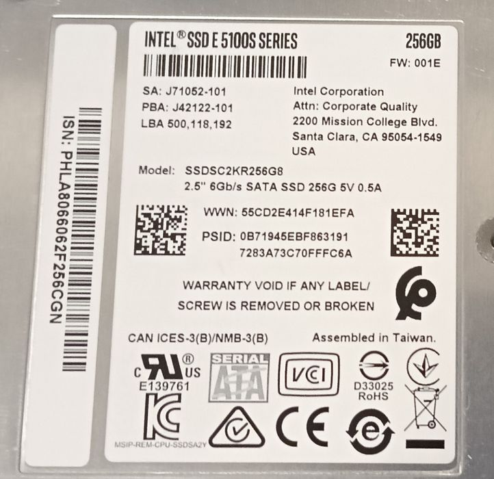 Vand SSD intel E 100S, 256 Gb