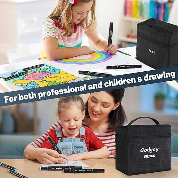 Алкохолни маркери, 80 цвята, перманентни арт маркери с двоен връх