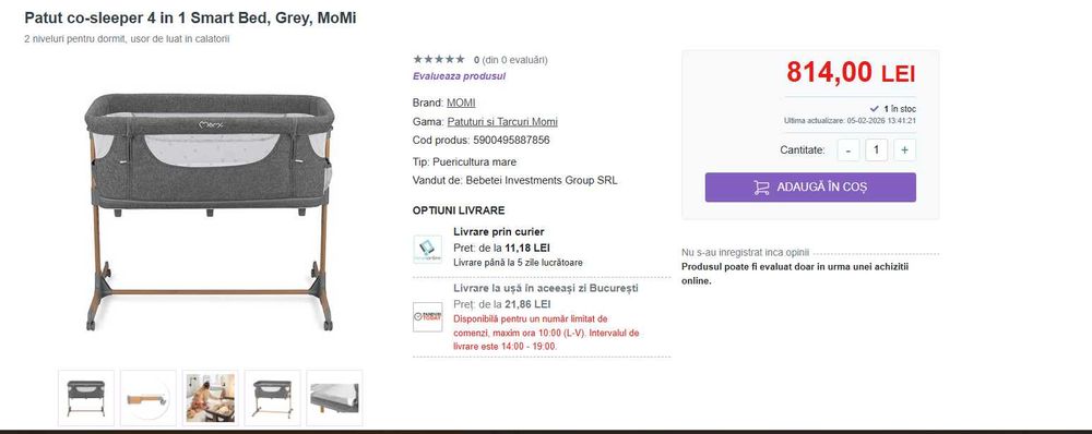 Patut co-sleeper 4 in 1 Smart Bed, Grey, MoMi