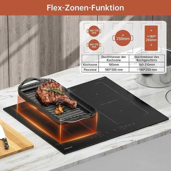 Plită cu inducție 60 cm cu două zone flexibile, 7200 W,garantie