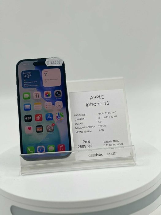 Iphone 16 128GB BATERIE 100% 135cc Garantie 24 Luni CashBox