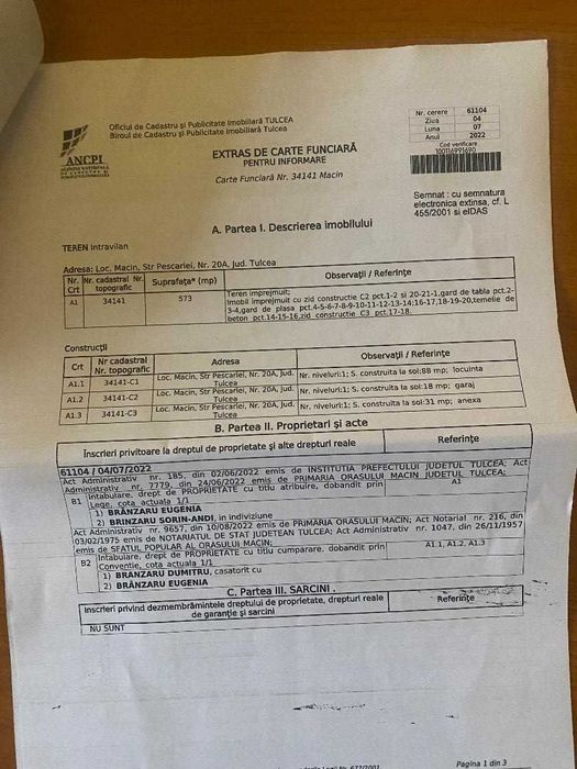 Vand proprietate Casa, anexe si teren in Oras Macin Judet Tucea
