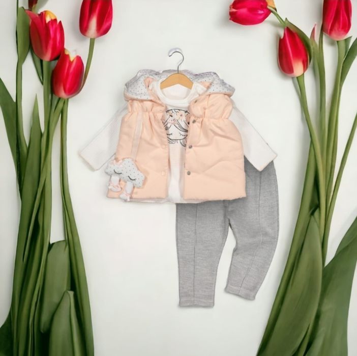 Costum bebe cu vestă roz 0-18 luni
