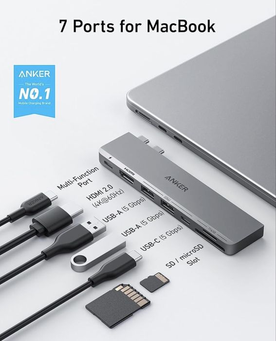 Anker  547 - Usb C Hub за Apple MacBook 7in2 HDMI 4K 60Hz