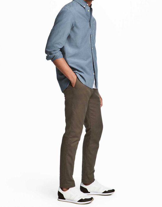 H&M - 2 pantaloni chino de vara slim fit 60% bbc + 40% in, W32/L32 [M/48], talie=90 cm., noi