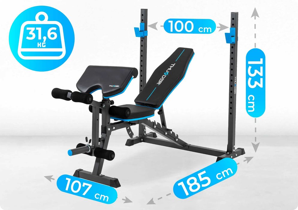 Bancă Fitness Multifuncțională cu Suport Haltere și Presă Picioare