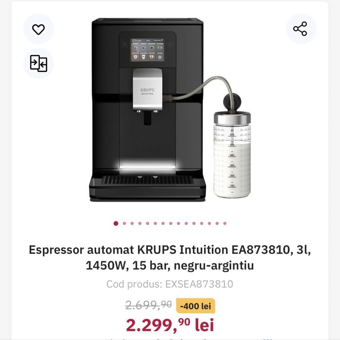 Expressor automat KRUPS intuition EA873810, 3 L , 1450W