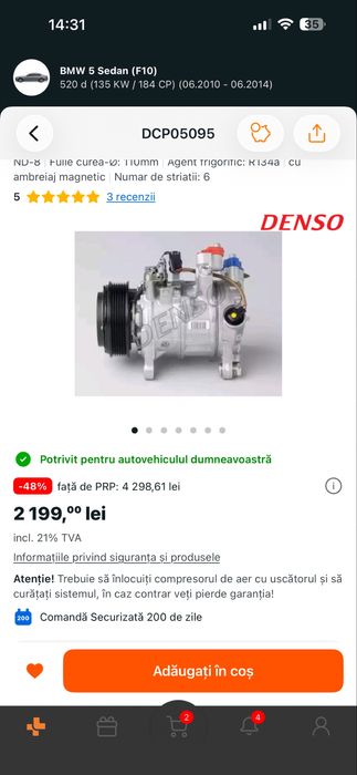 Vand compresor A/C Denso pentru BMW