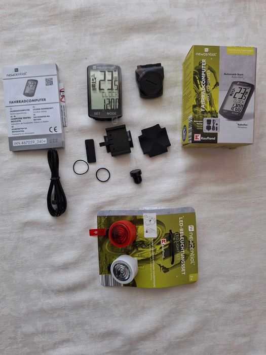 Bicicleta - Ciclocomputer Wireless + set de lumini cu două unități (Noi)