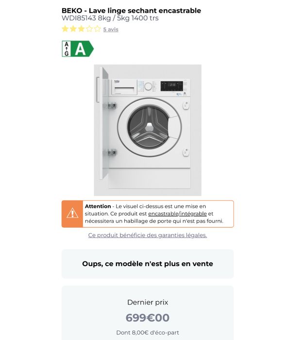 Masina de spalat rufe incorporabila Beko WDI85143