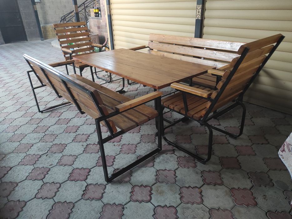 Скамейка, стол 2×1м, кресла