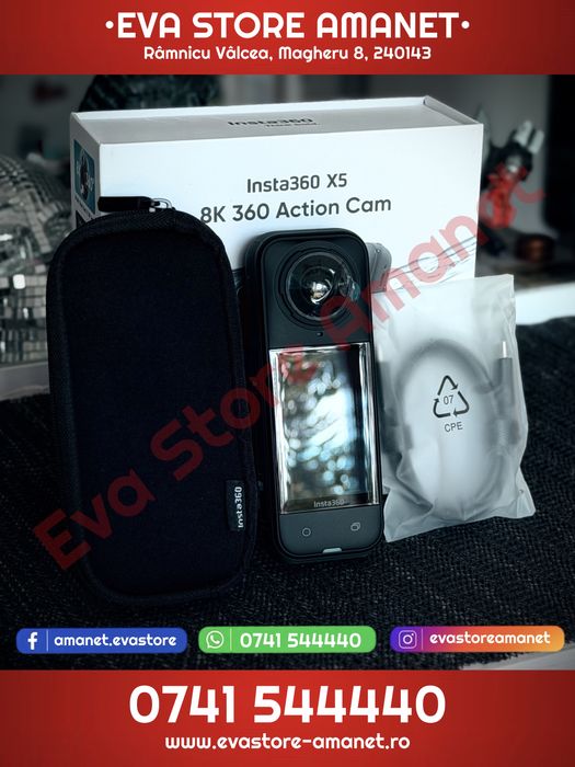 Insta360 X5 8K 360 Action Cam Dual 1/1.28” sensors Stabilizare FlowState Rezistență la apă