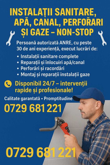 Instalator gaze, apa, termice, sanitare - autorizat ANRE