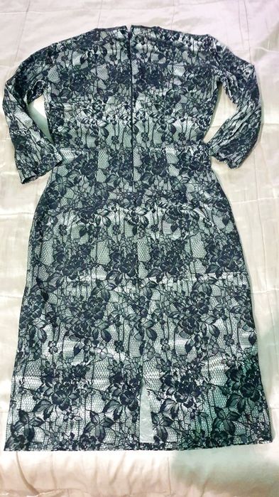 Rochie elegantă neagră dantelă midi mulată ocazie nuntă petrecere M S L elastică
