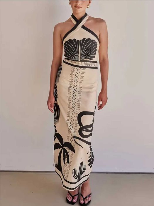 Рокля гръцка, гол гръб, морски мотиви, S размер