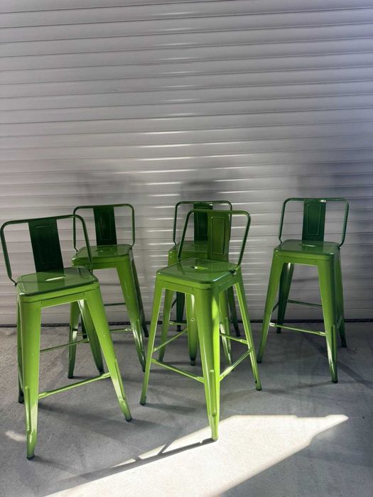 Комплект 5бр. бар столове с облегалка - Зелени. С дребни транспортни драскотини, цената е за целия комплект !