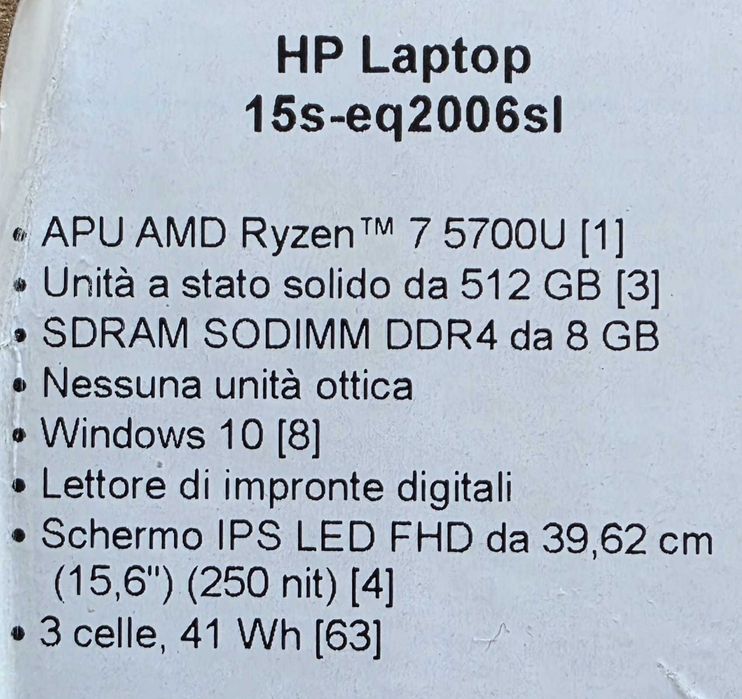 Laptop HP 15s eq2006sl AMD Ryzen™ 7 5700U 15.6" 8GB 512GB SSD Sigilat