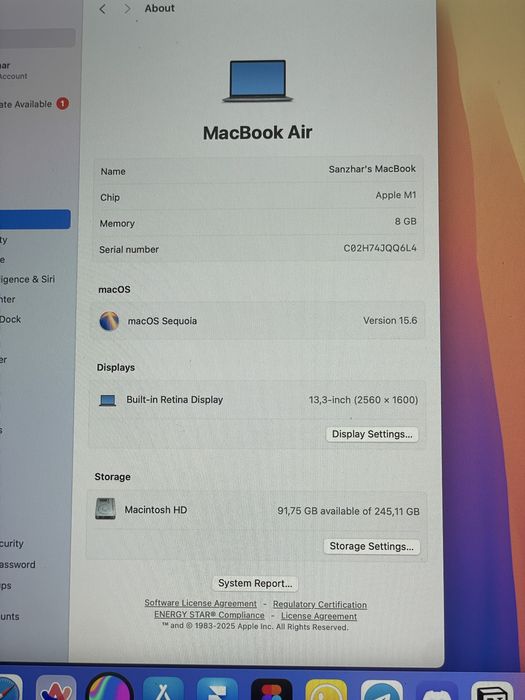Продам Macbook air m1 в отличном состоянии