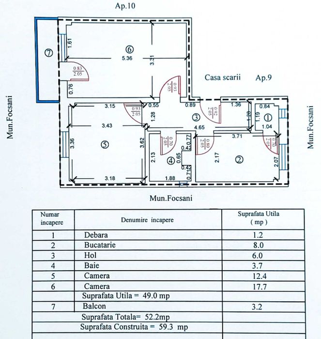 Apartament 2 camere, decomandat, 52 mp, etaj 3/4, Piața Moldovei – ultracentral, Focșani | Proprietar