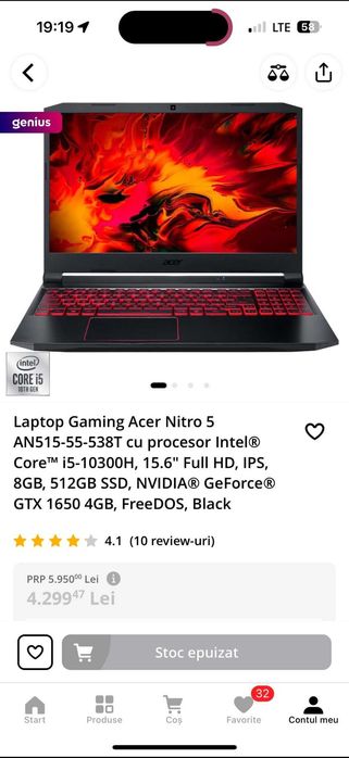 Vând laptop gaming Acer Acer Nitro 5 AN515-55