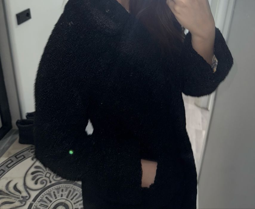 Тедди пальто черное S размер