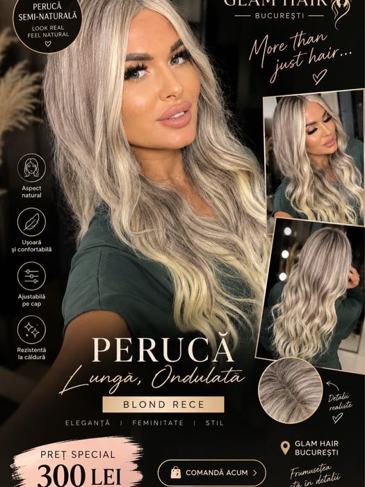 Peruca semi naturala blond gri deschis balayage lunga