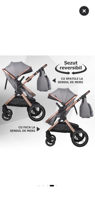 Carucior pentru copii Coccolle  , Reversibil, Cadru din aluminiu, Pliere compacta, Maner ajustabil, Spatar reglabil