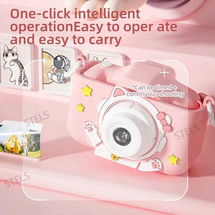 Детски фотоапарат STELS KittyCam X300, 40MP, Селфи детска камера, USB-C