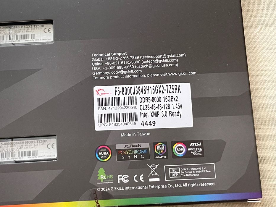 32GB (2x16GB) G.Skill Trident Z5 DDR5-8000 RGB RAM памет комплект