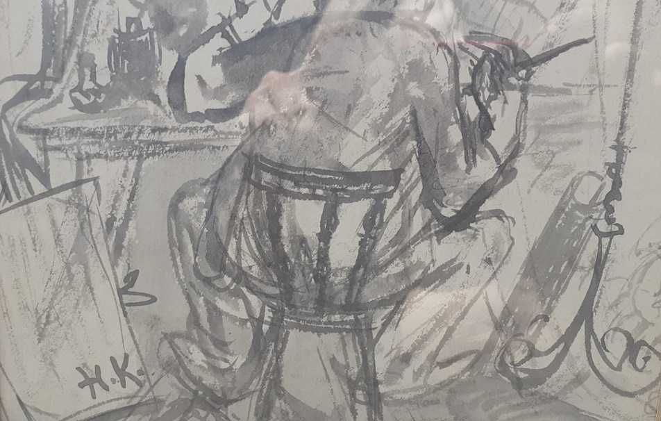 Tablou vechi - tus laviu - semnat H.K.