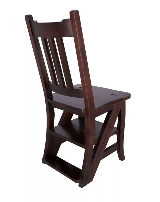 Scaun multifuncțional din lemn masiv, transformabil în scară 2 în 1