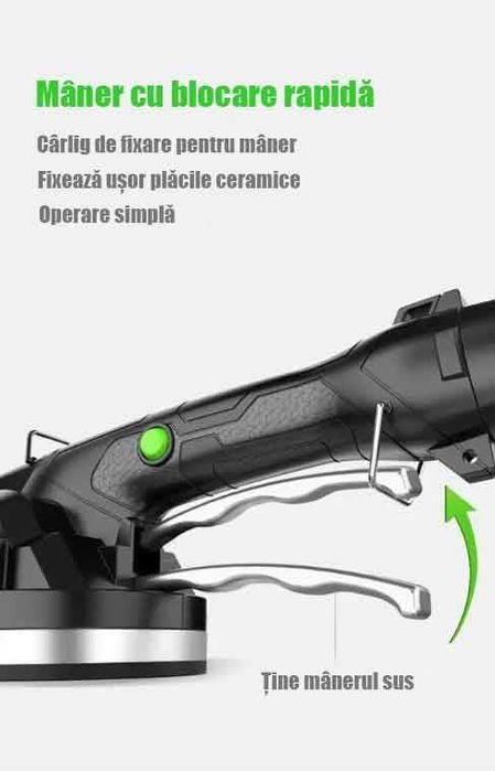 Ventuză vibratoare 12V, 2 acumulatori, 6 trepte, plăci ceramice mari