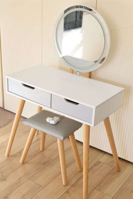 Masa Machiaj cu Iluminare LED, Scaun, Oglinda
