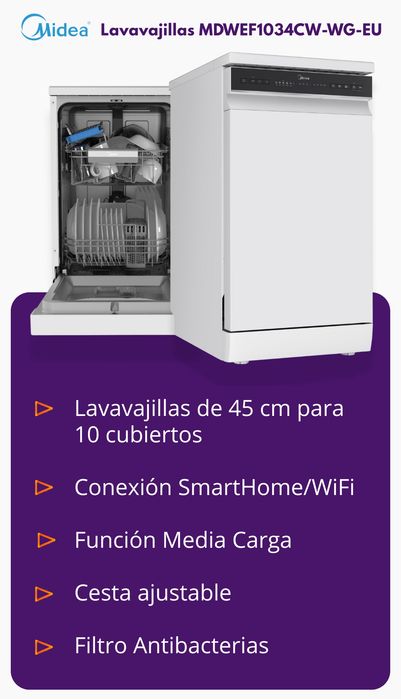 Masina de spalat vase semi-incorporabila Midea 45cm, 10 seturi, WiFi, Alb