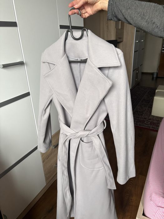 Сиво дълго палто XS