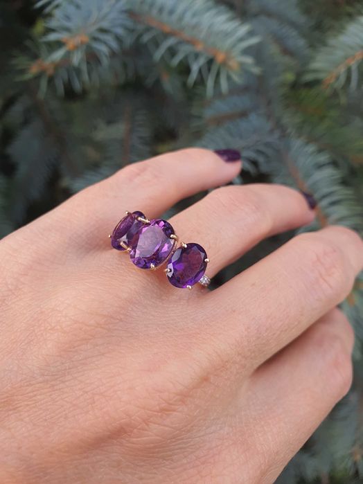 Inel aur 14kt cu Ametiste si Diamante naturale