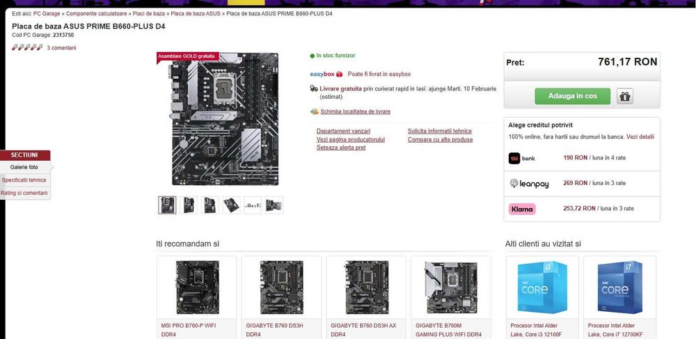 Placa de baza ASUS PRIME B660-PLUS D4 , soket 1700  , si procesor