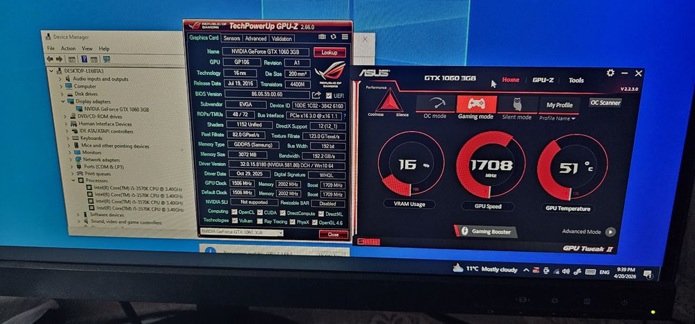 Placa video EVGA GTX 1060 Gaming 3GB GDDR5 192-bit la 260 ron