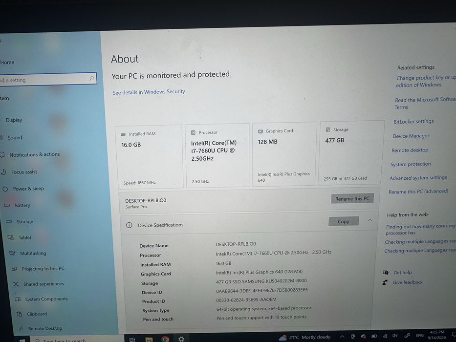 Surface Pro 5 i7 7660U / 16GB RAM / 512GB SSD + Tastatura Alcantara Originala - Baterie 85%