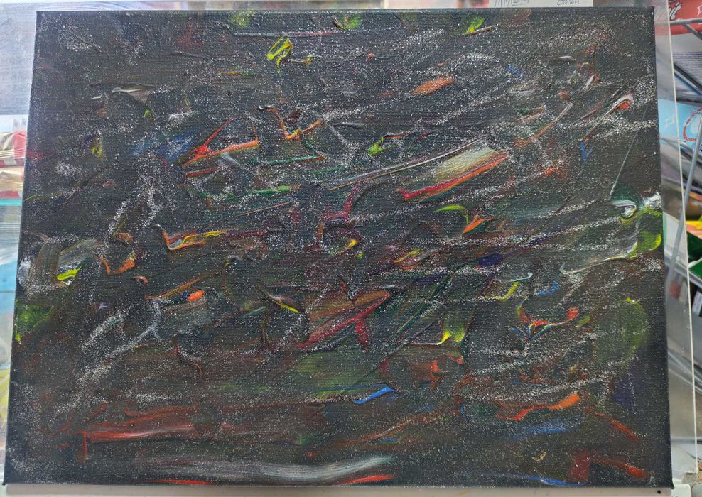 Абстрактна картина „Енергия в мрака“ – акрил и брокат върху платно