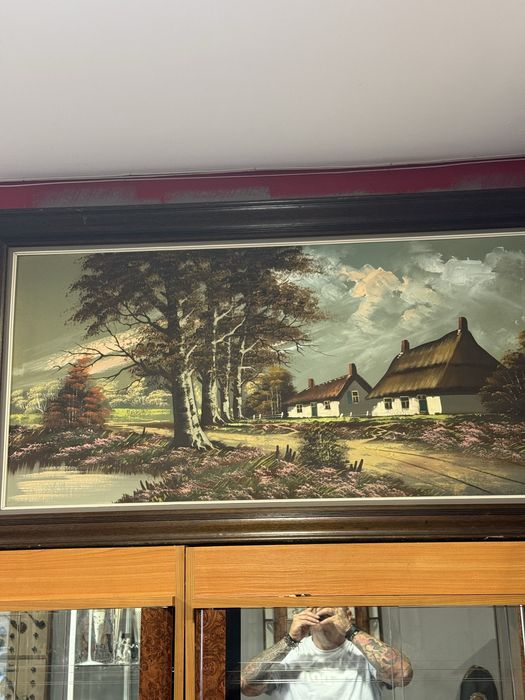 голяма красива стара картина маслени бои платно